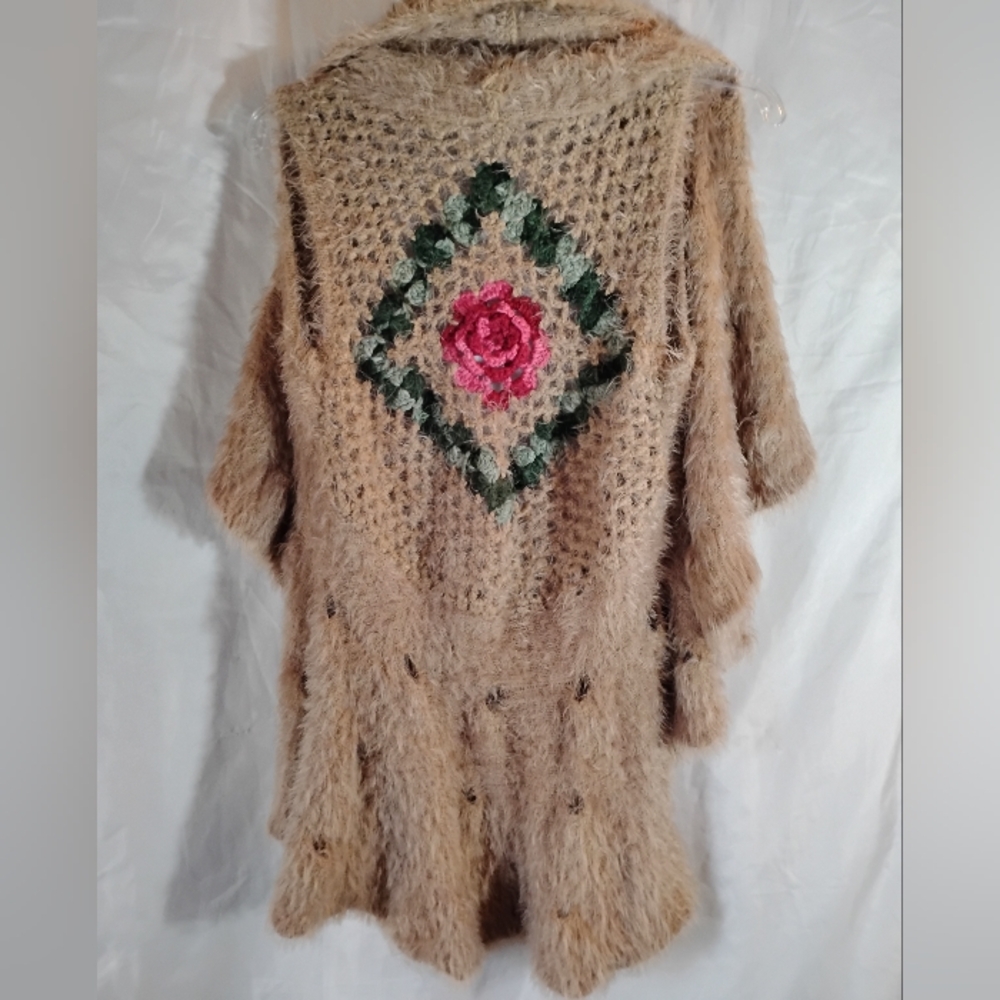 Vintage soho chick hand embroidery Mohair vest shabby boho retro hipster - Picture 4 of 12